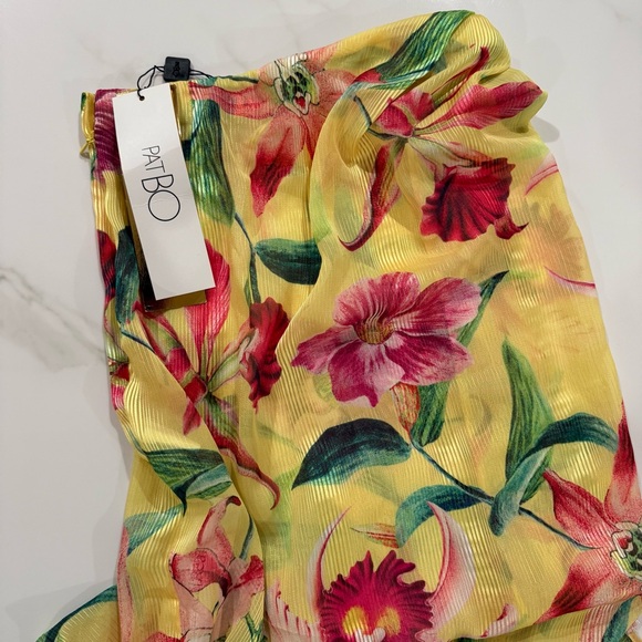PatBO Dresses & Skirts - PatBo yellow and pink floral fringe maxi skirt / swim coverup